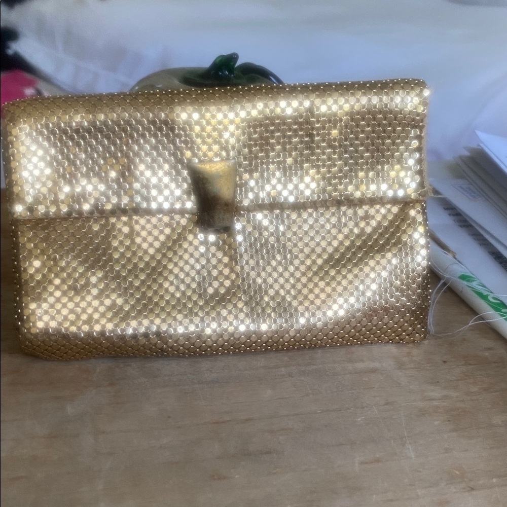 Whiting & Davis Gold Metallic Mesh Bow Clutch
